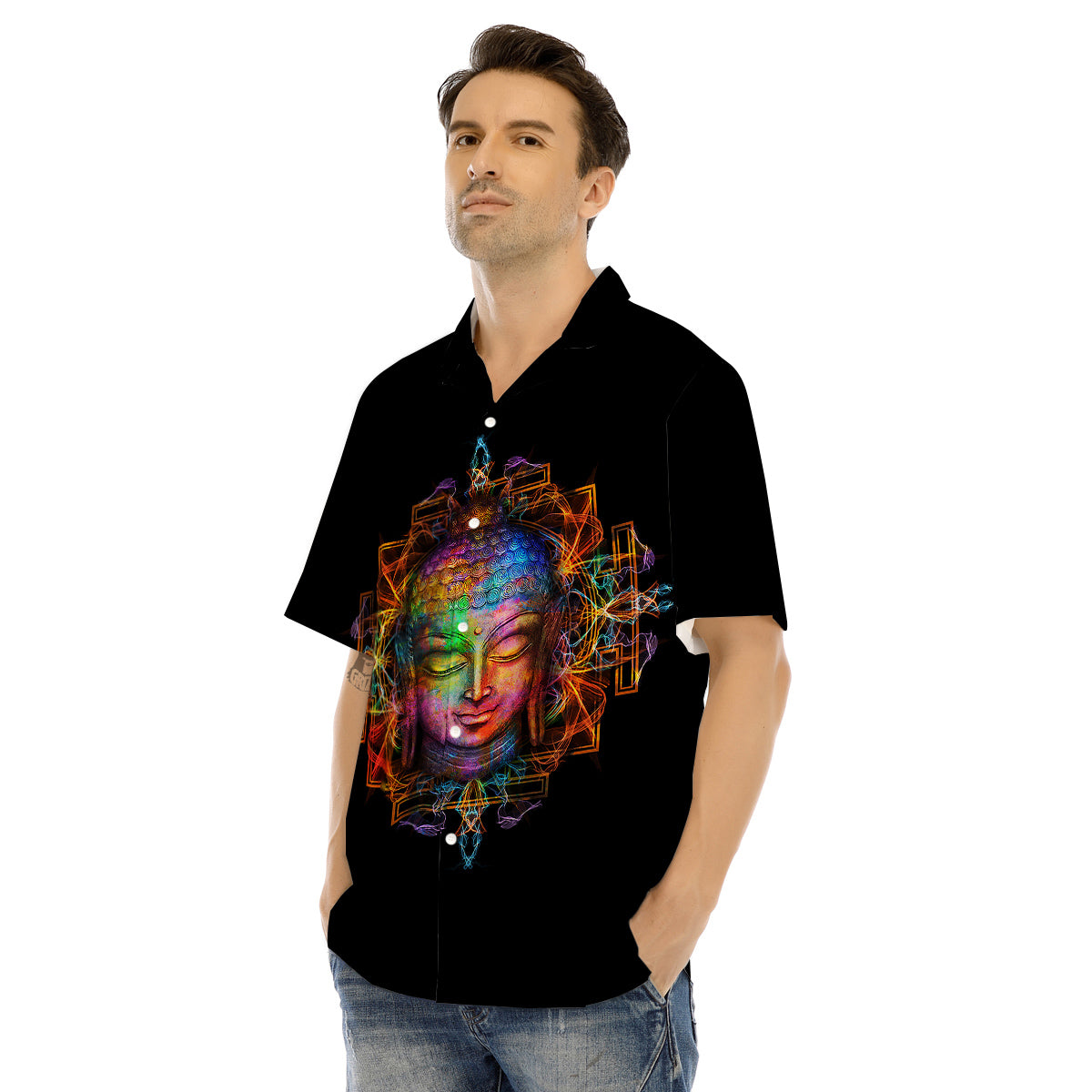 Buddha Colorful Print Men's Hawaiian Shirt-grizzshop