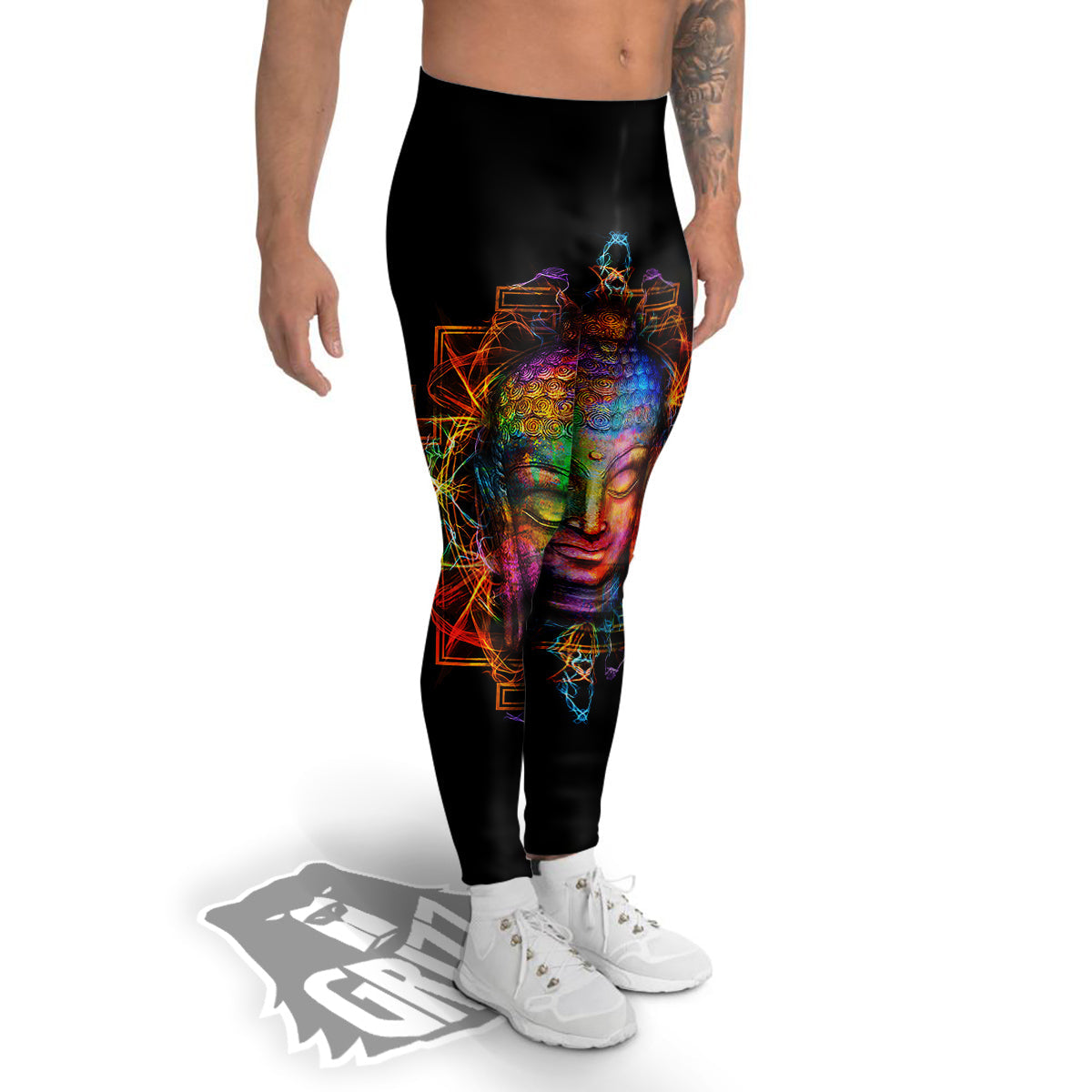 Buddha Colorful Print Men's Leggings-grizzshop