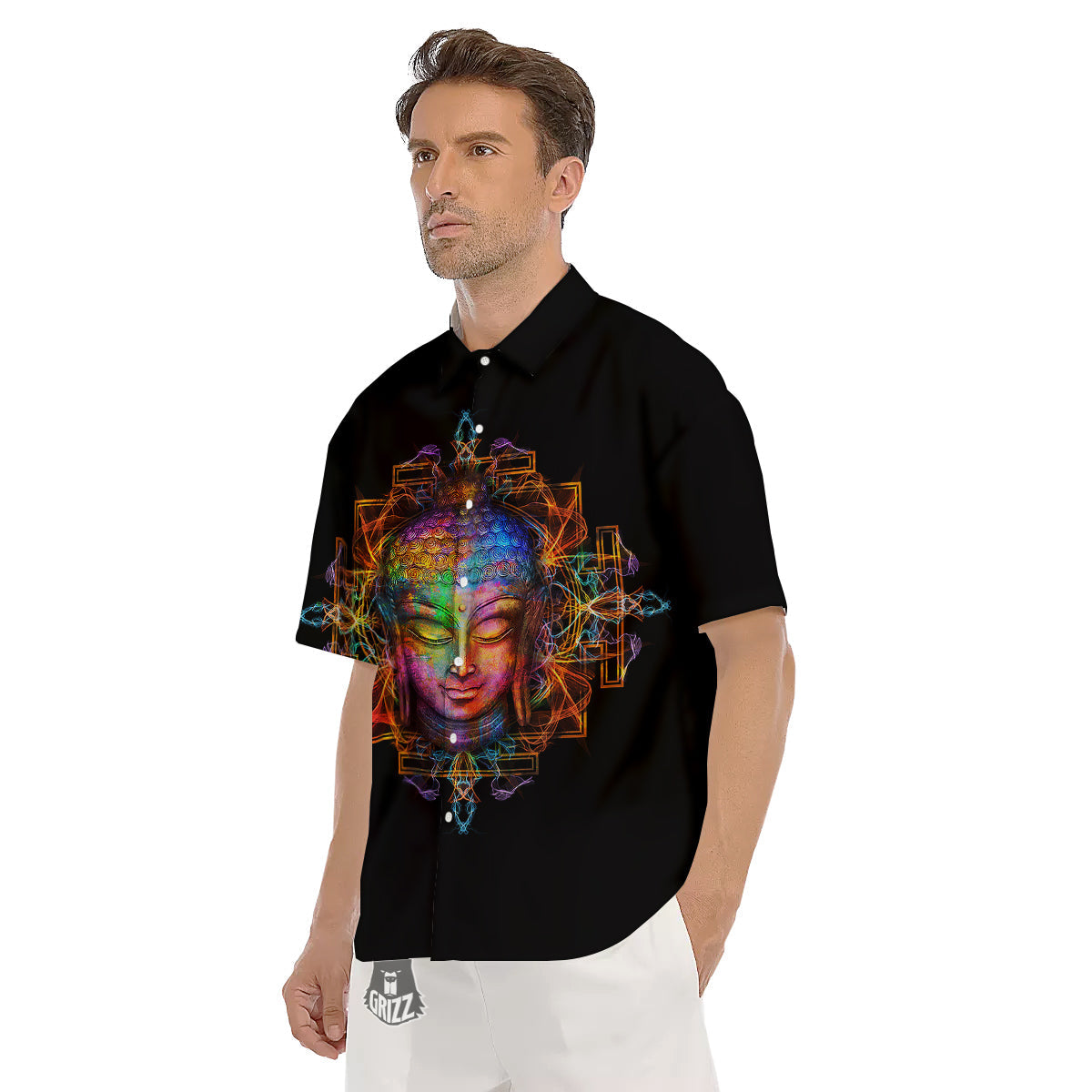 Buddha Colorful Print Men's Short Sleeve Shirts-grizzshop