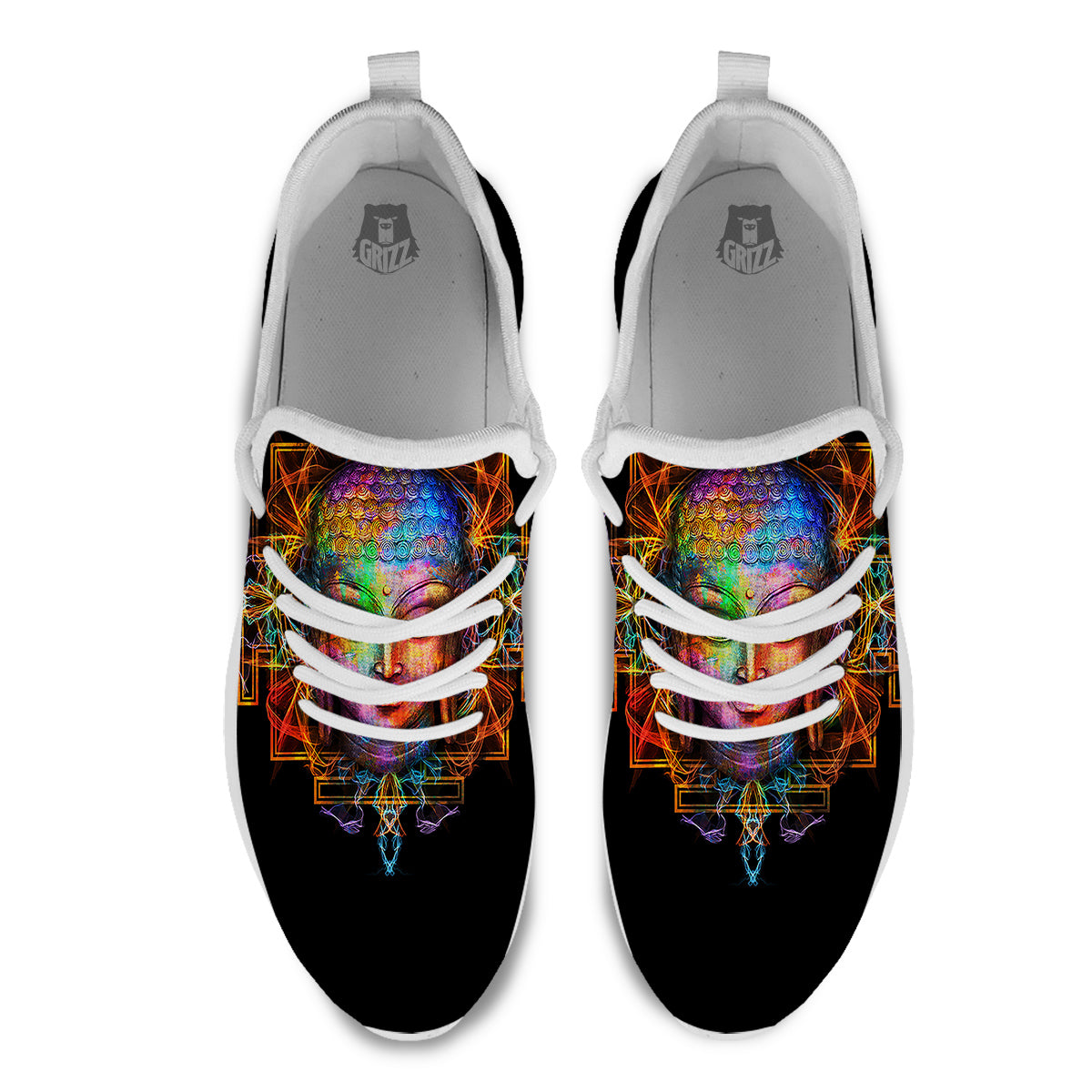 Buddha Colorful Print White Athletic Shoes-grizzshop