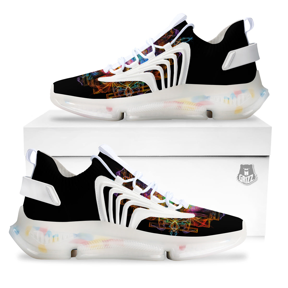 Buddha Colorful Print White Gym Shoes-grizzshop