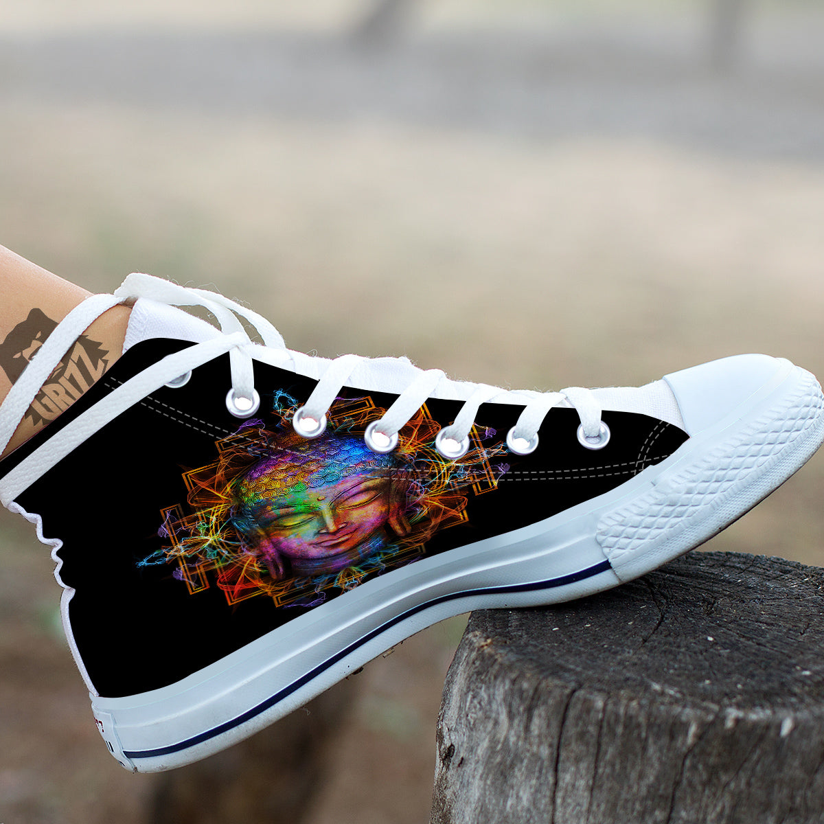 Buddha Colorful Print White High Top Shoes-grizzshop