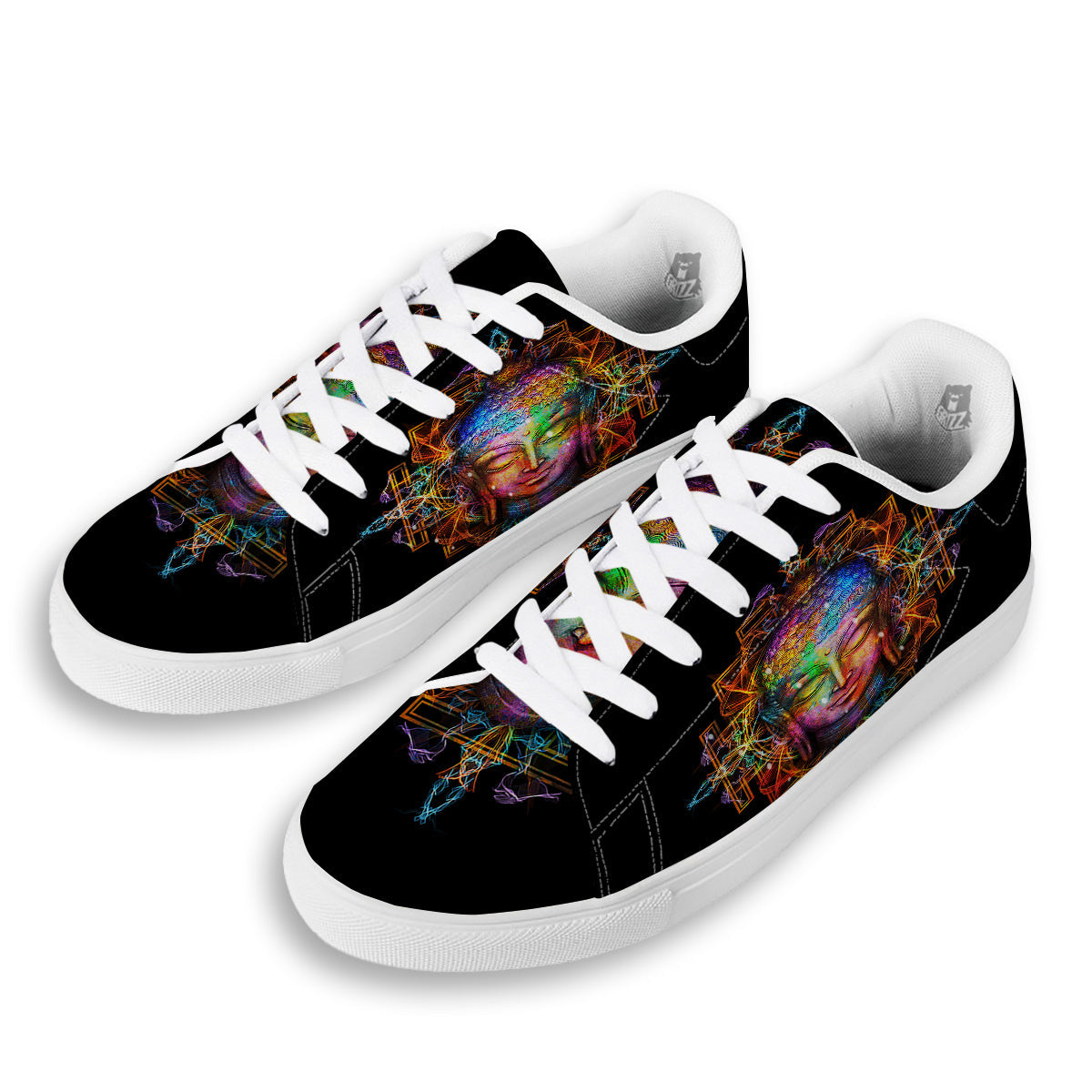 Buddha Colorful Print White Low Top Sneakers-grizzshop