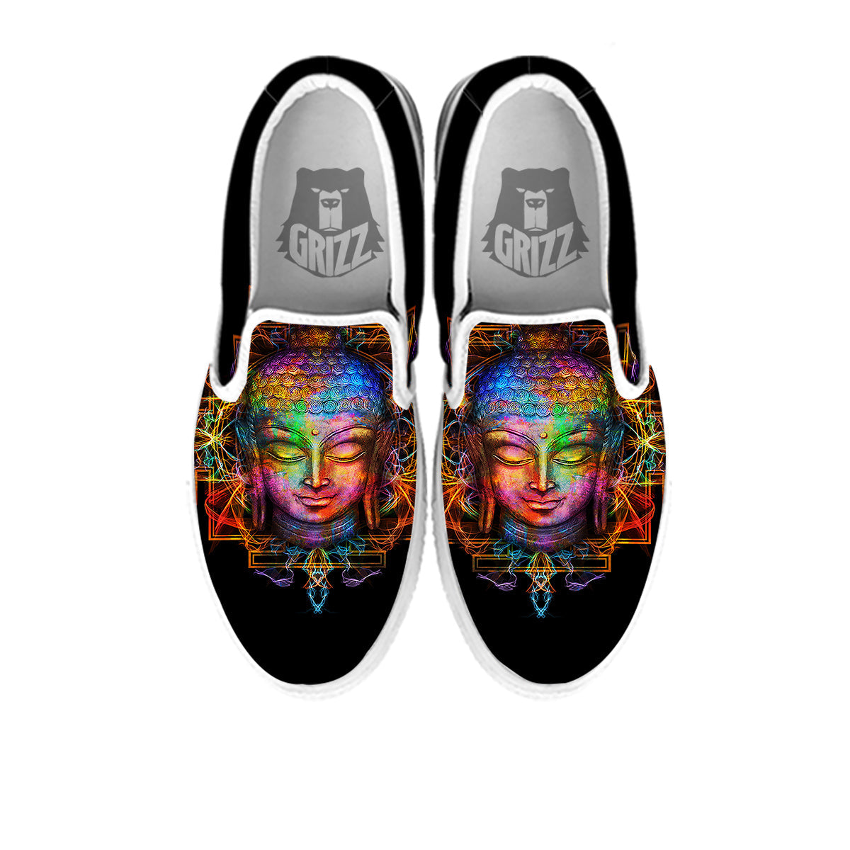 Buddha Colorful Print White Slip On Shoes-grizzshop