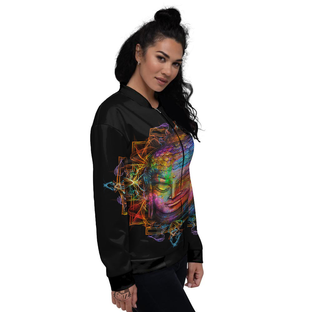 Buddha Colorful Print Women's Bomber Jacket-grizzshop