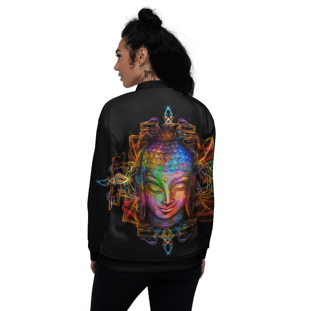 Buddha Colorful Print Women's Bomber Jacket-grizzshop