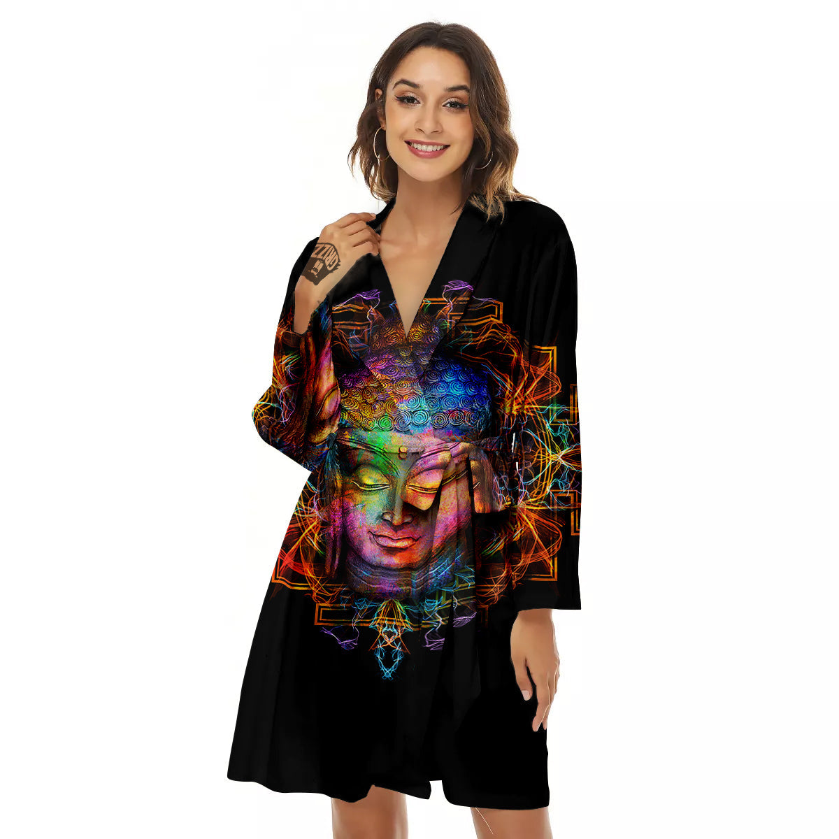 Buddha Colorful Print Women's Robe-grizzshop
