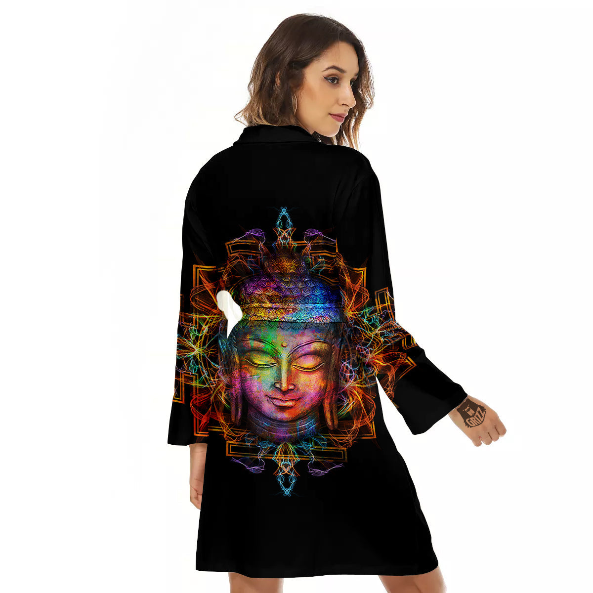 Buddha Colorful Print Women's Robe-grizzshop