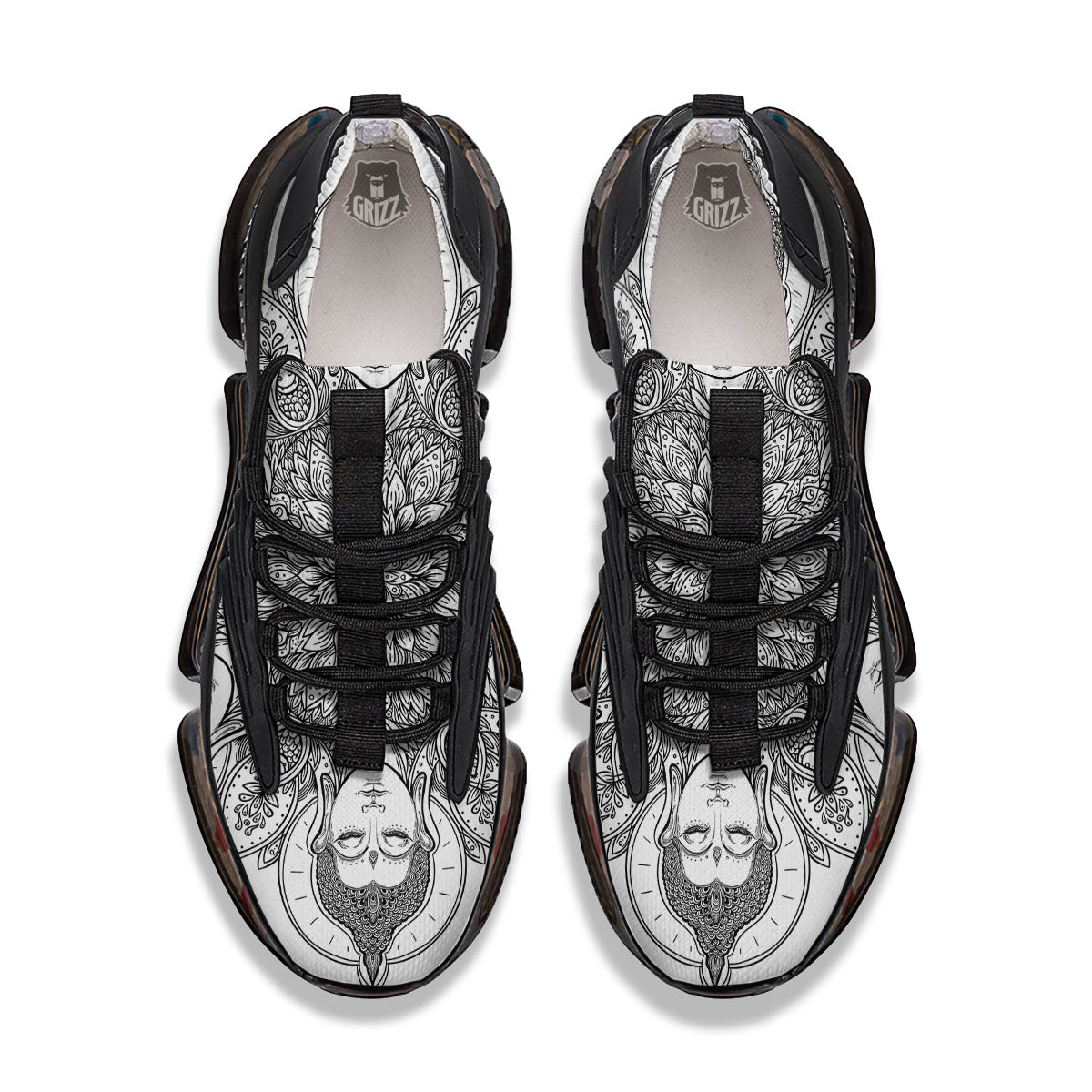 Buddha Face Ornate Mandala Print Black Gym Shoes-grizzshop