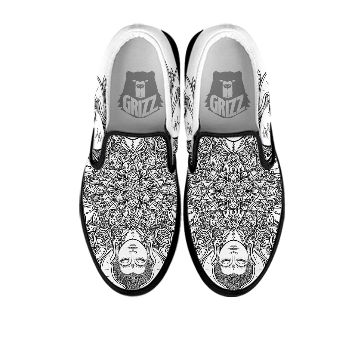 Buddha Face Ornate Mandala Print Black Slip On Shoes-grizzshop