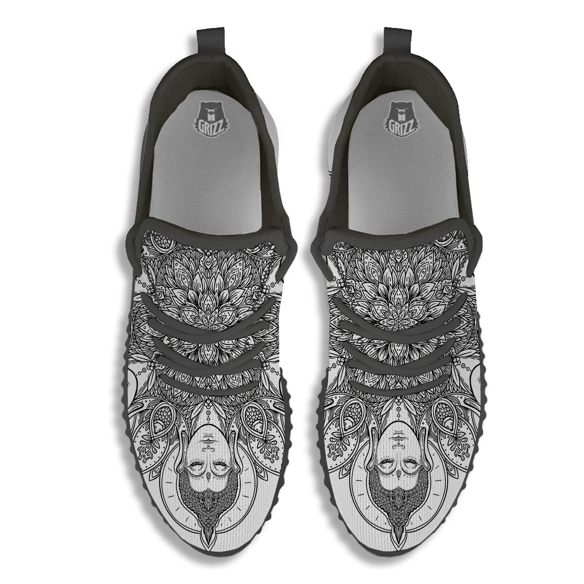 Buddha Face Ornate Mandala Print Black Walking Shoes-grizzshop