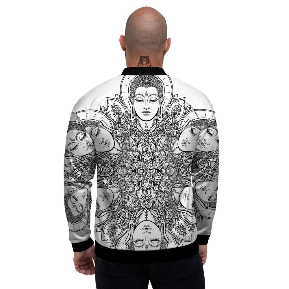 Buddha Face Ornate Mandala Print Men's Bomber Jacket-grizzshop