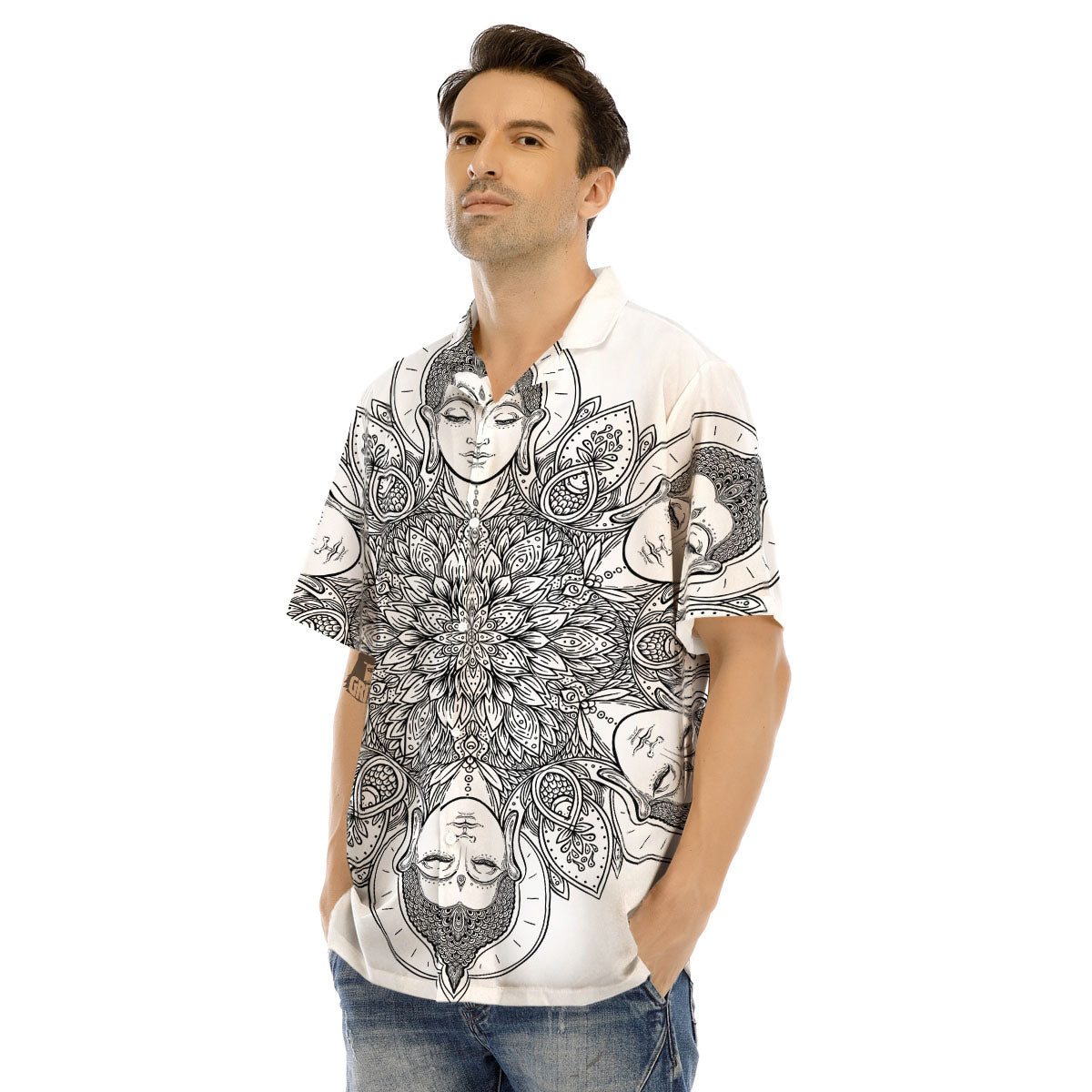 Buddha Face Ornate Mandala Print Men's Hawaiian Shirt-grizzshop