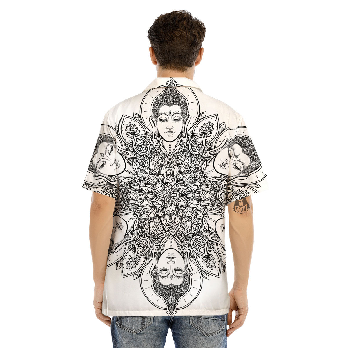 Buddha Face Ornate Mandala Print Men's Hawaiian Shirt-grizzshop