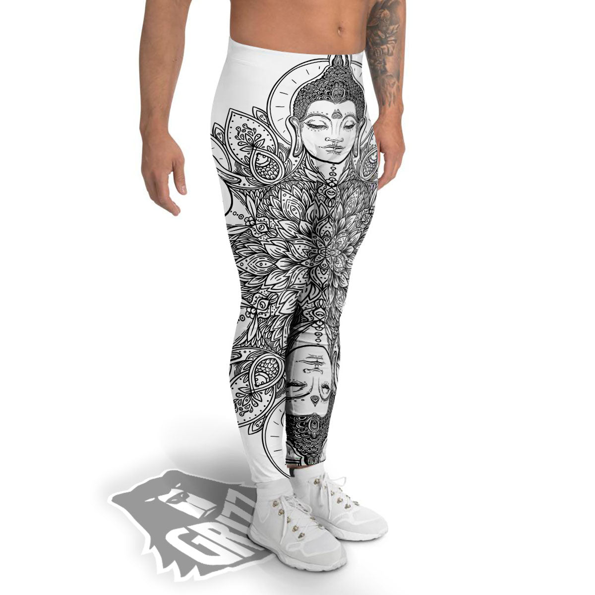 Buddha Face Ornate Mandala Print Men's Leggings-grizzshop
