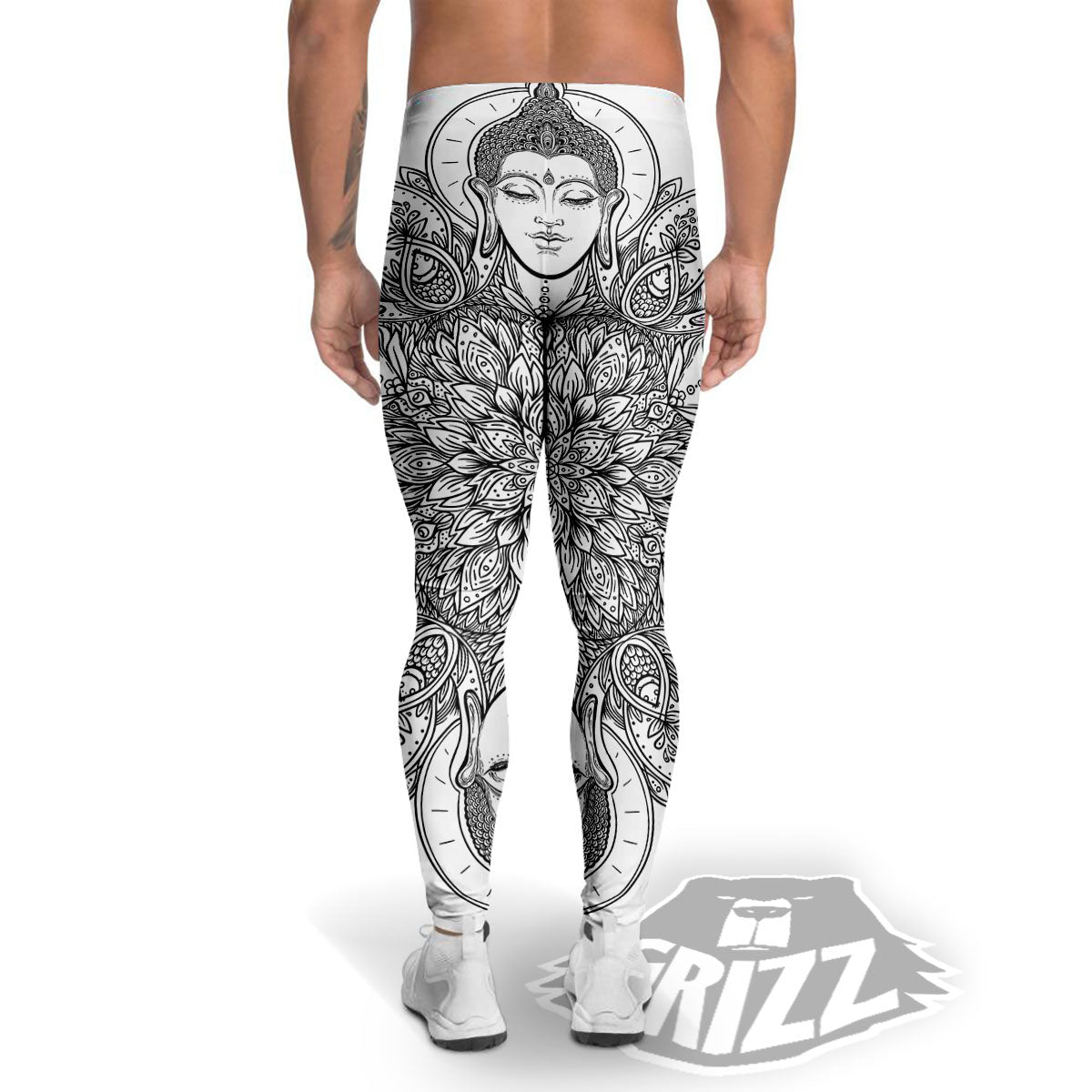 Buddha Face Ornate Mandala Print Men's Leggings-grizzshop