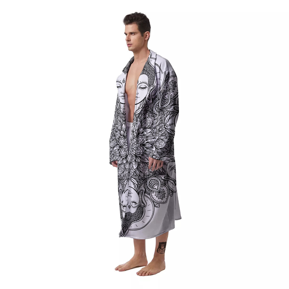 Buddha Face Ornate Mandala Print Men's Robe-grizzshop