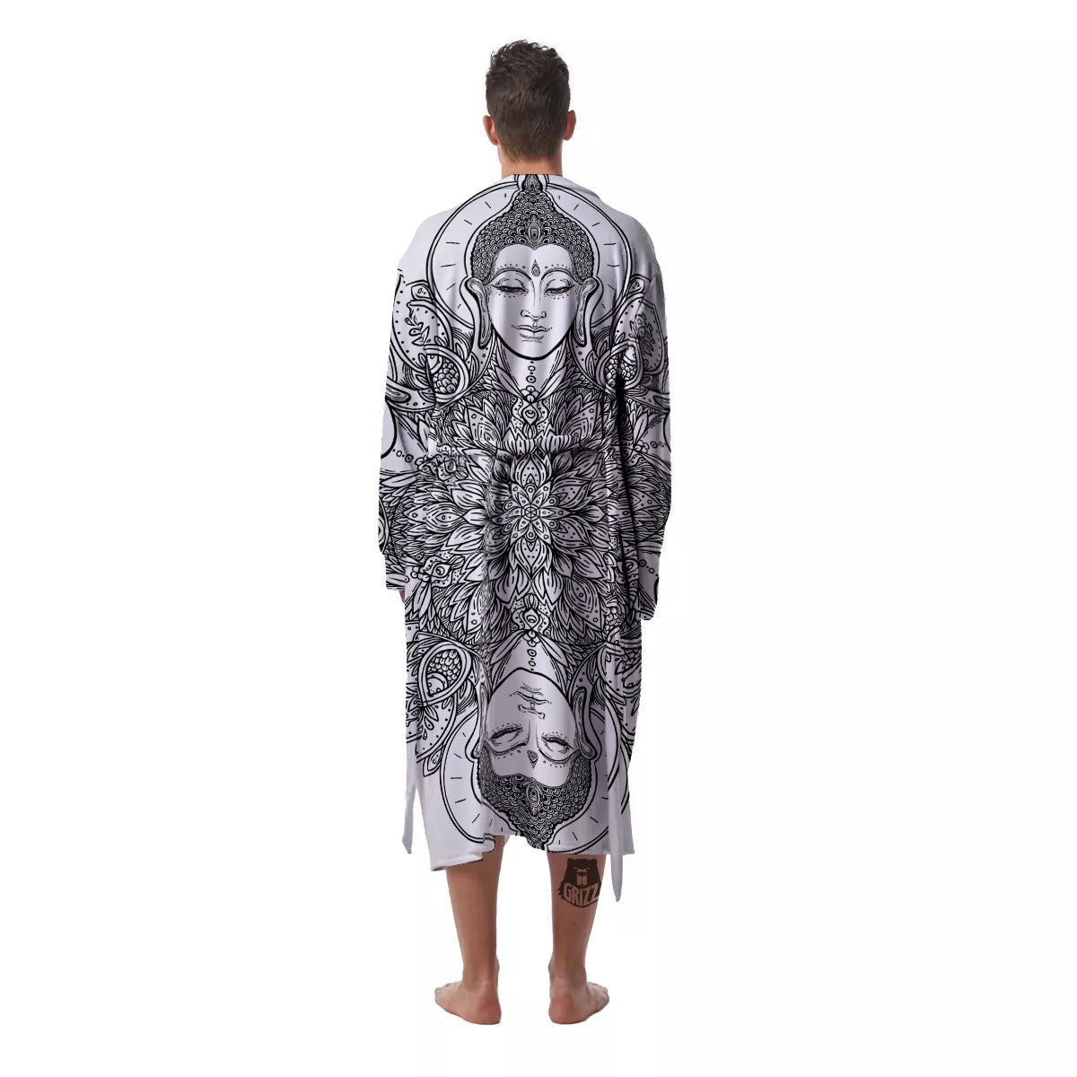 Buddha Face Ornate Mandala Print Men's Robe-grizzshop