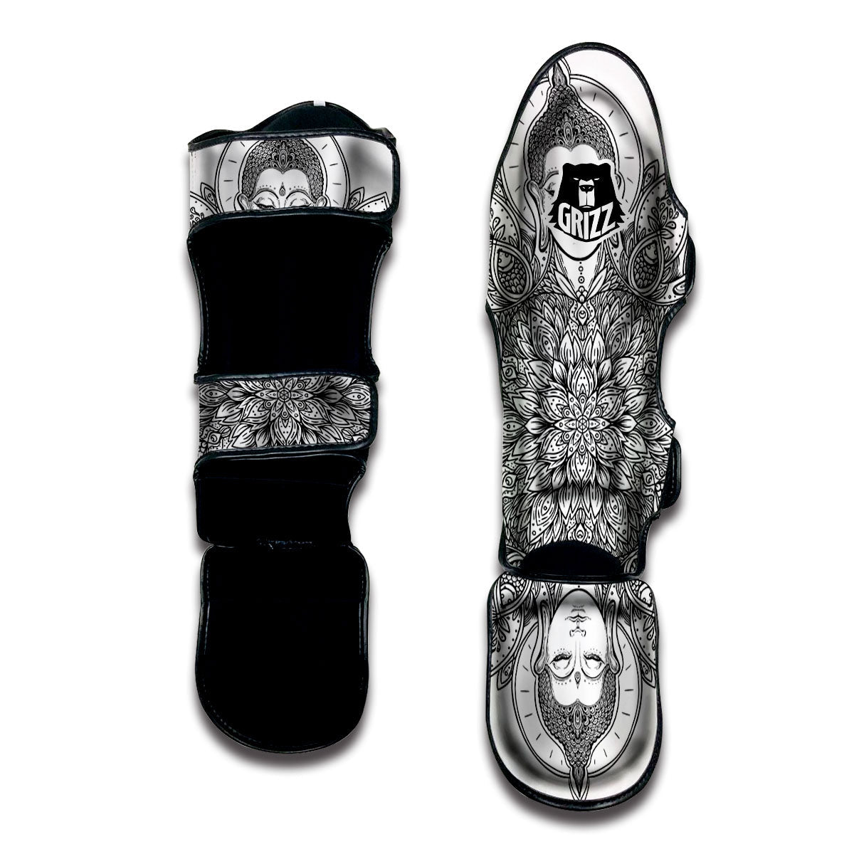 Buddha Face Ornate Mandala Print Muay Thai Shin Guards-grizzshop