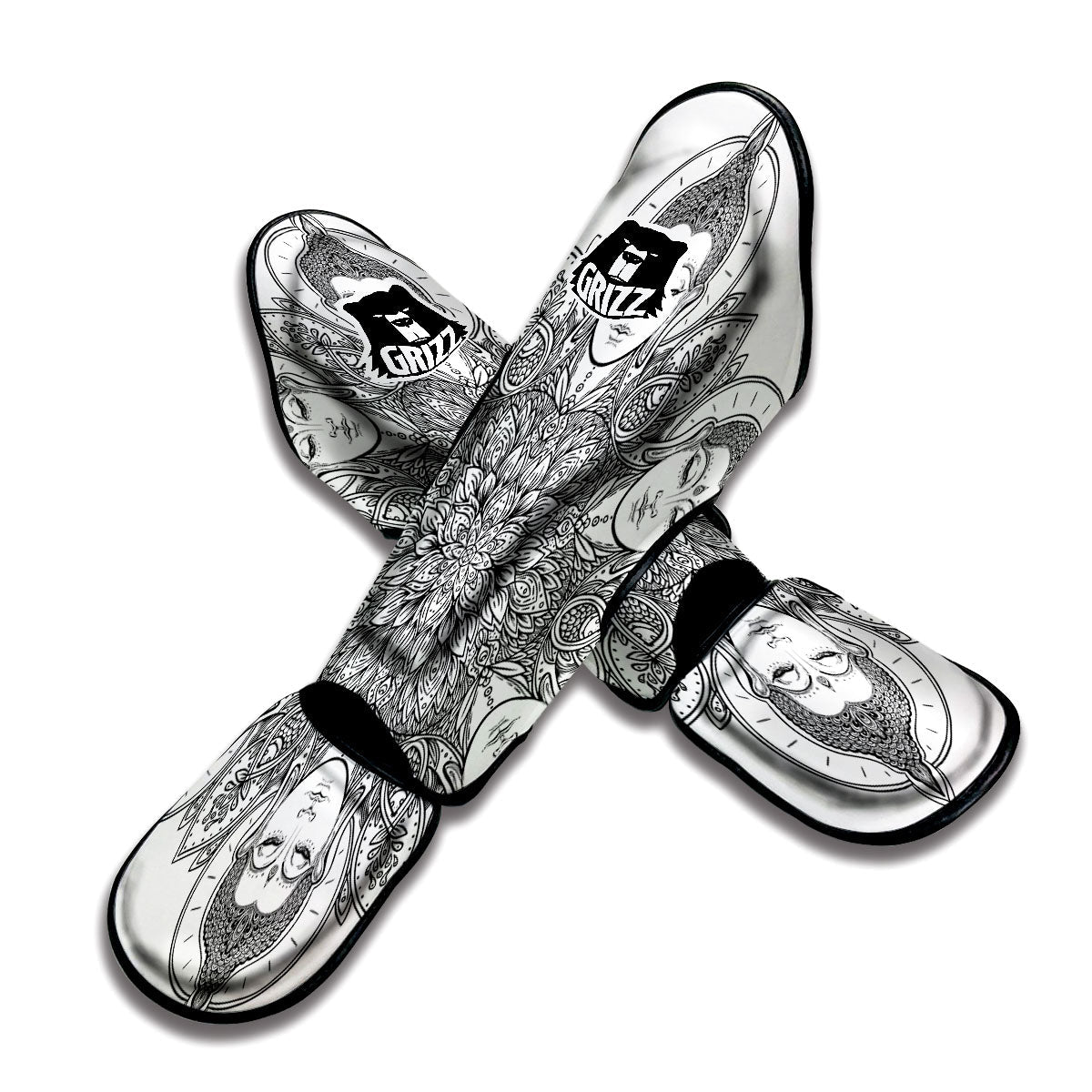 Buddha Face Ornate Mandala Print Muay Thai Shin Guards-grizzshop