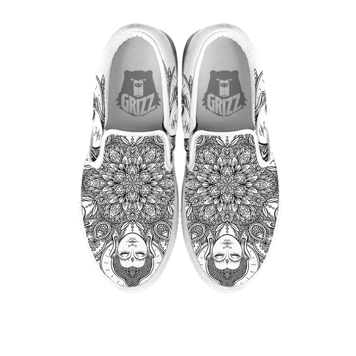 Buddha Face Ornate Mandala Print White Slip On Shoes-grizzshop