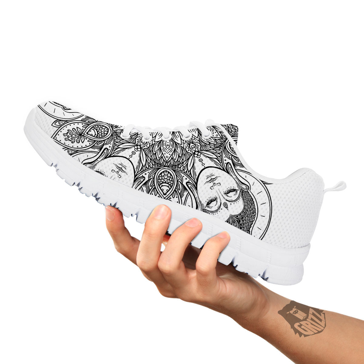 Buddha Face Ornate Mandala Print White Sneaker-grizzshop