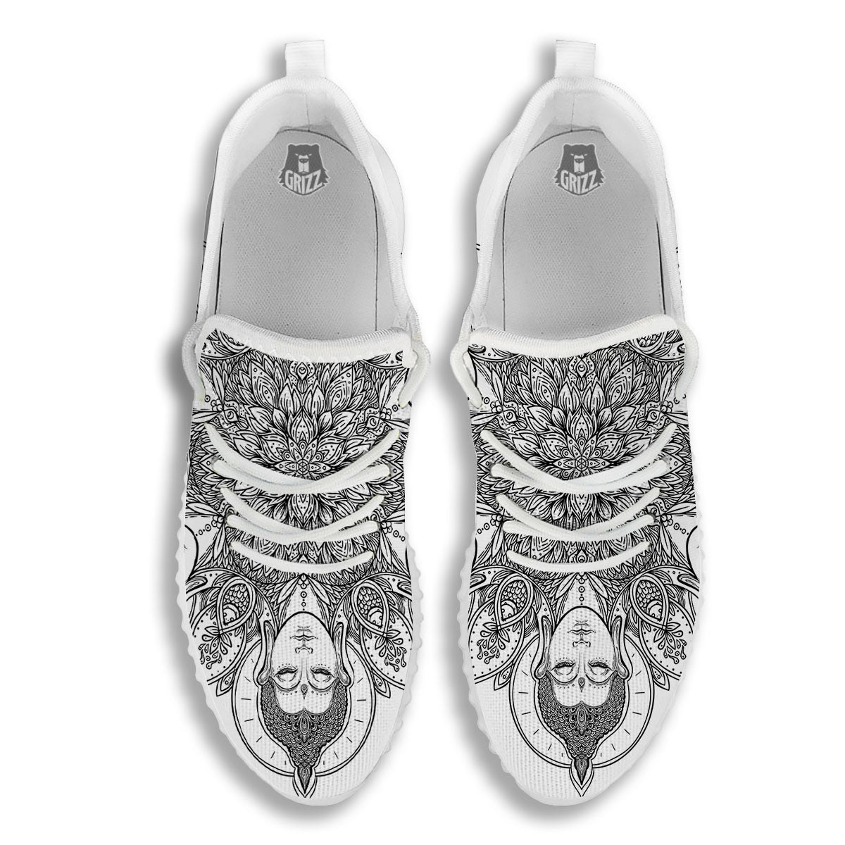 Buddha Face Ornate Mandala Print White Walking Shoes-grizzshop