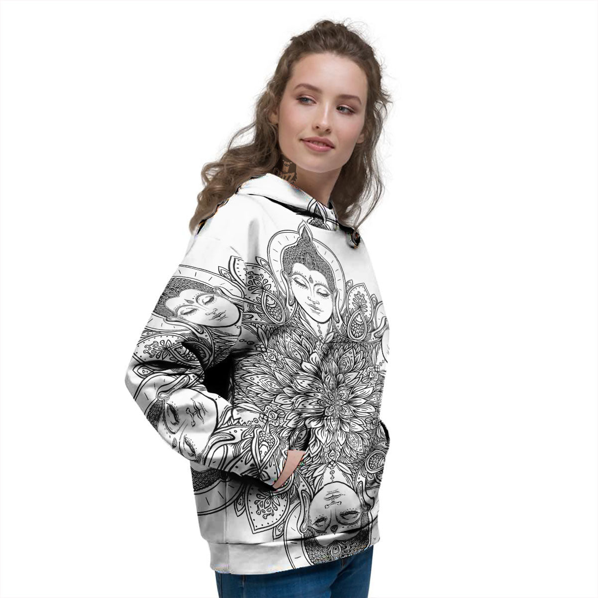 Buddha Face Ornate Mandala Print Women's Hoodie-grizzshop