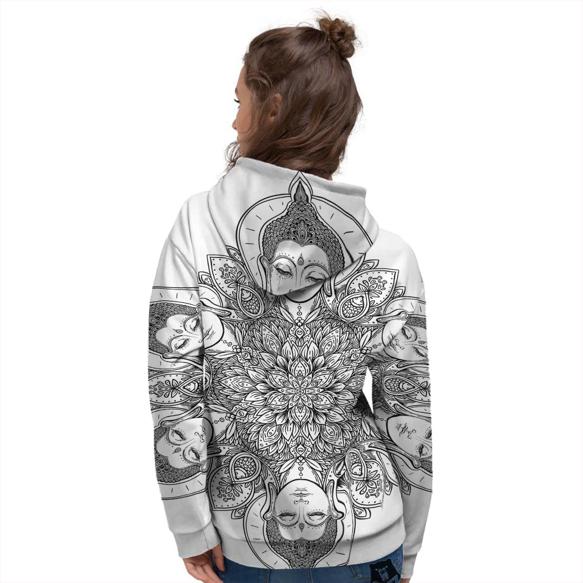 Buddha Face Ornate Mandala Print Women's Hoodie-grizzshop