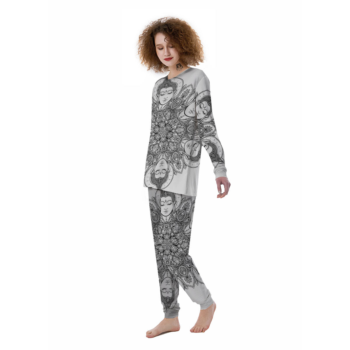 Buddha Face Ornate Mandala Print Women's Pajamas-grizzshop
