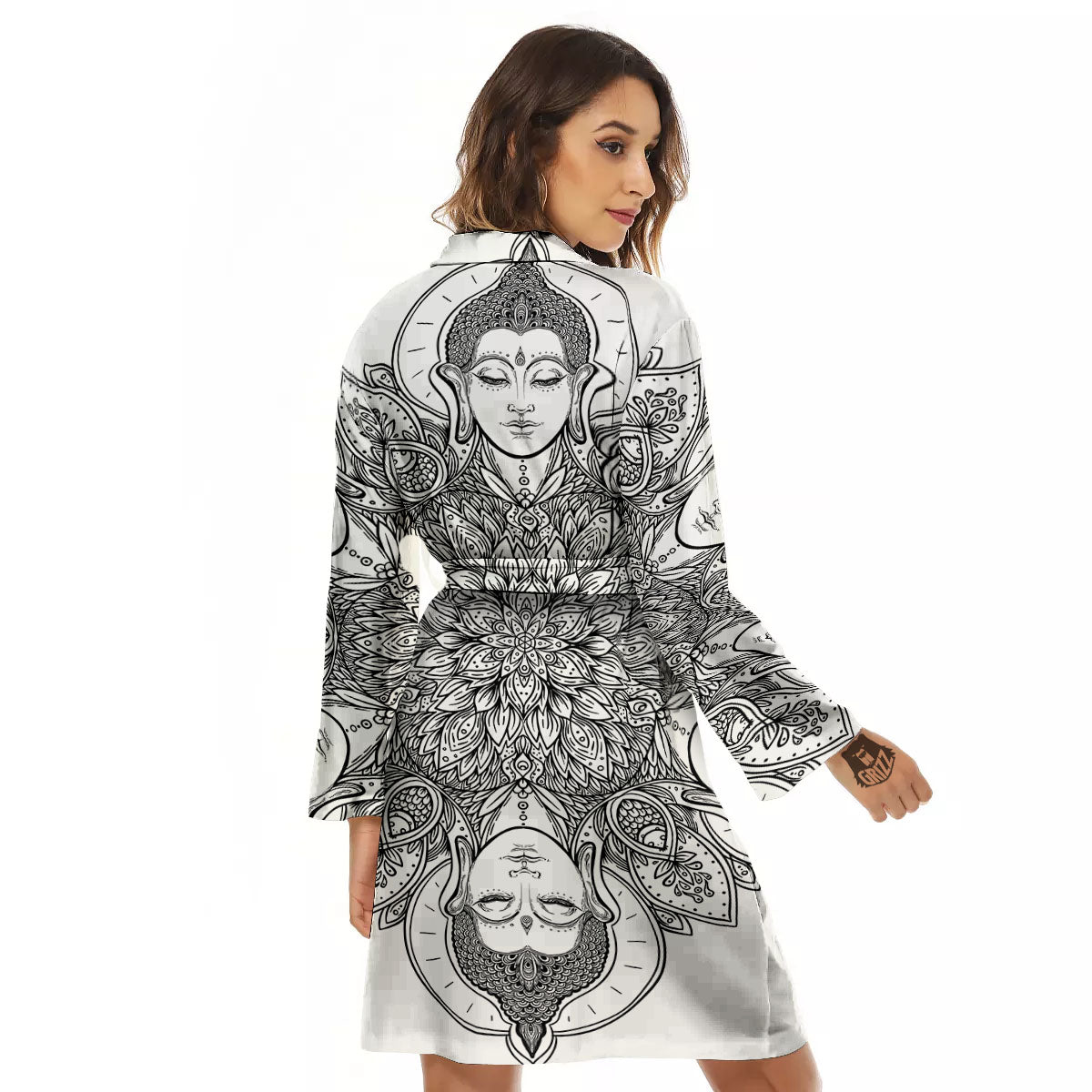 Buddha Face Ornate Mandala Print Women's Robe-grizzshop