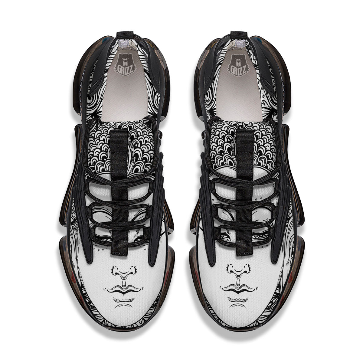Buddha Mandala Spiritual Black White Print Black Gym Shoes-grizzshop