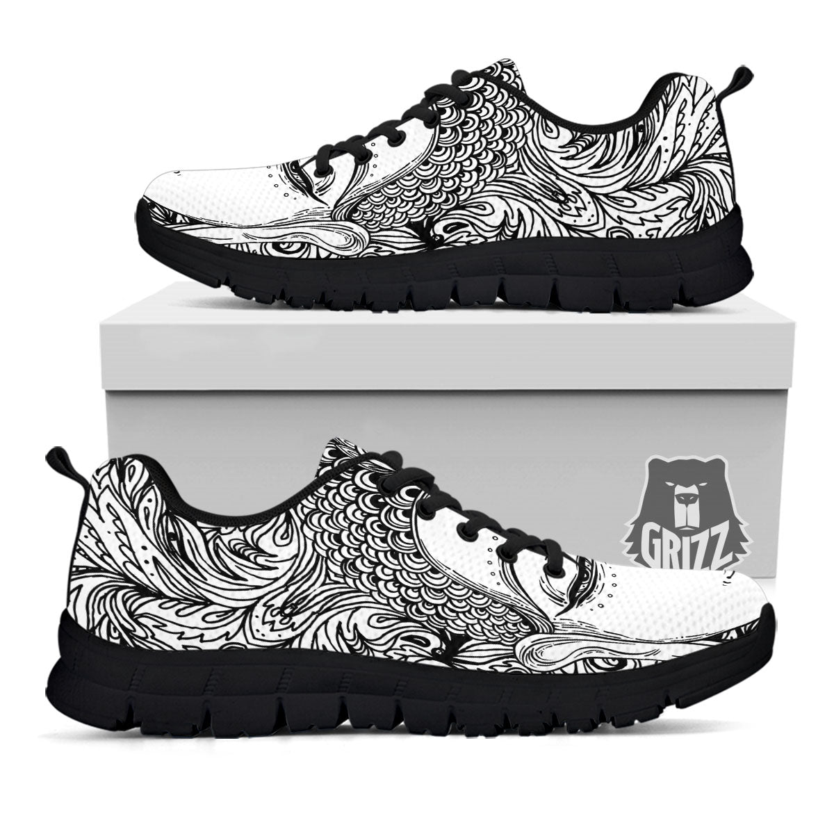 Buddha Mandala Spiritual Black White Print Black Sneaker-grizzshop