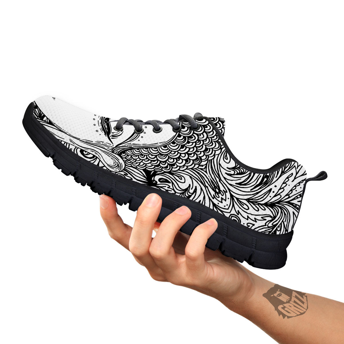 Buddha Mandala Spiritual Black White Print Black Sneaker-grizzshop