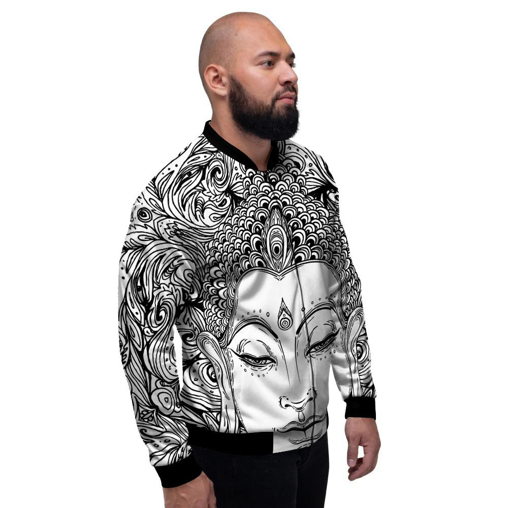 Buddha Mandala Spiritual Black White Print Men's Bomber Jacket-grizzshop