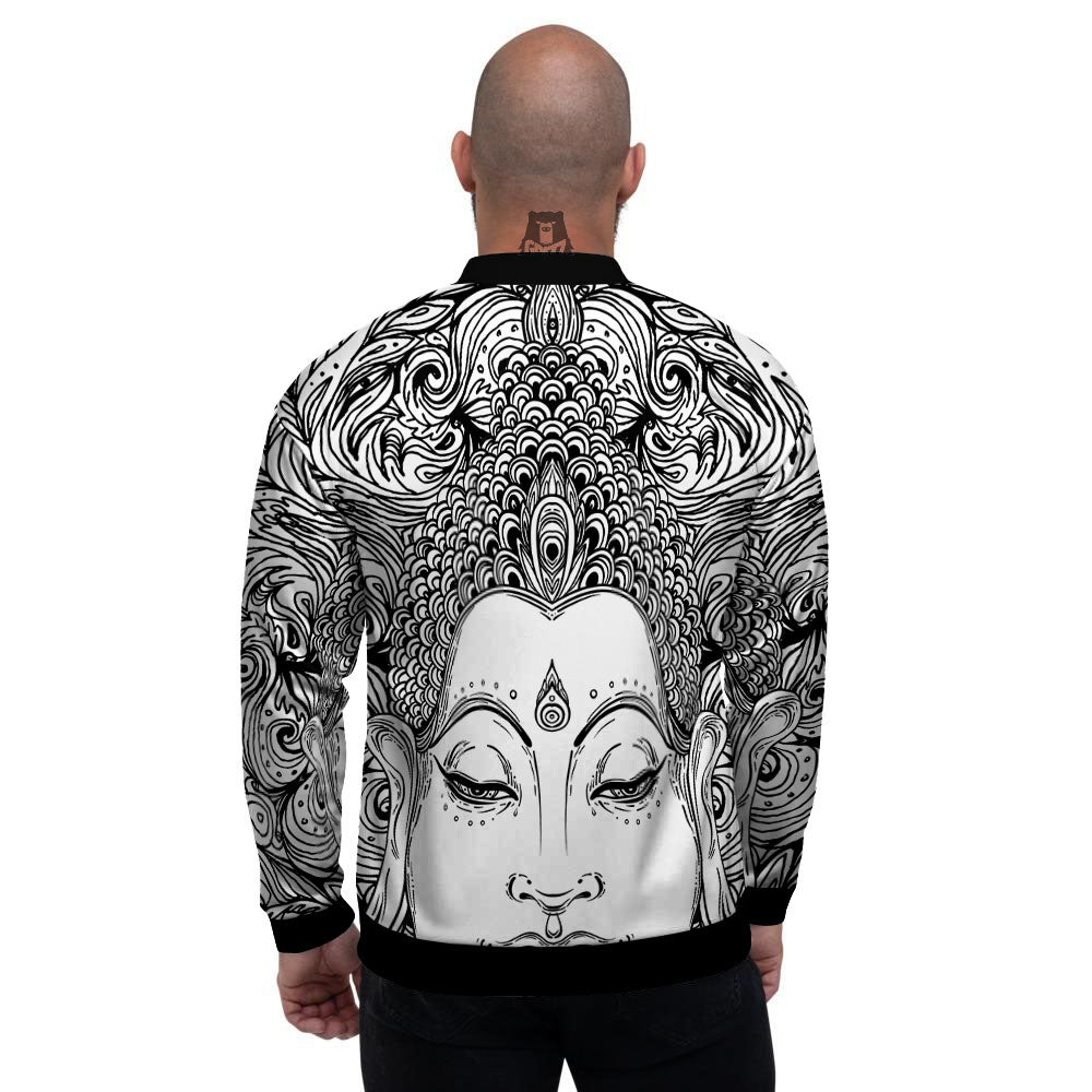 Buddha Mandala Spiritual Black White Print Men's Bomber Jacket-grizzshop