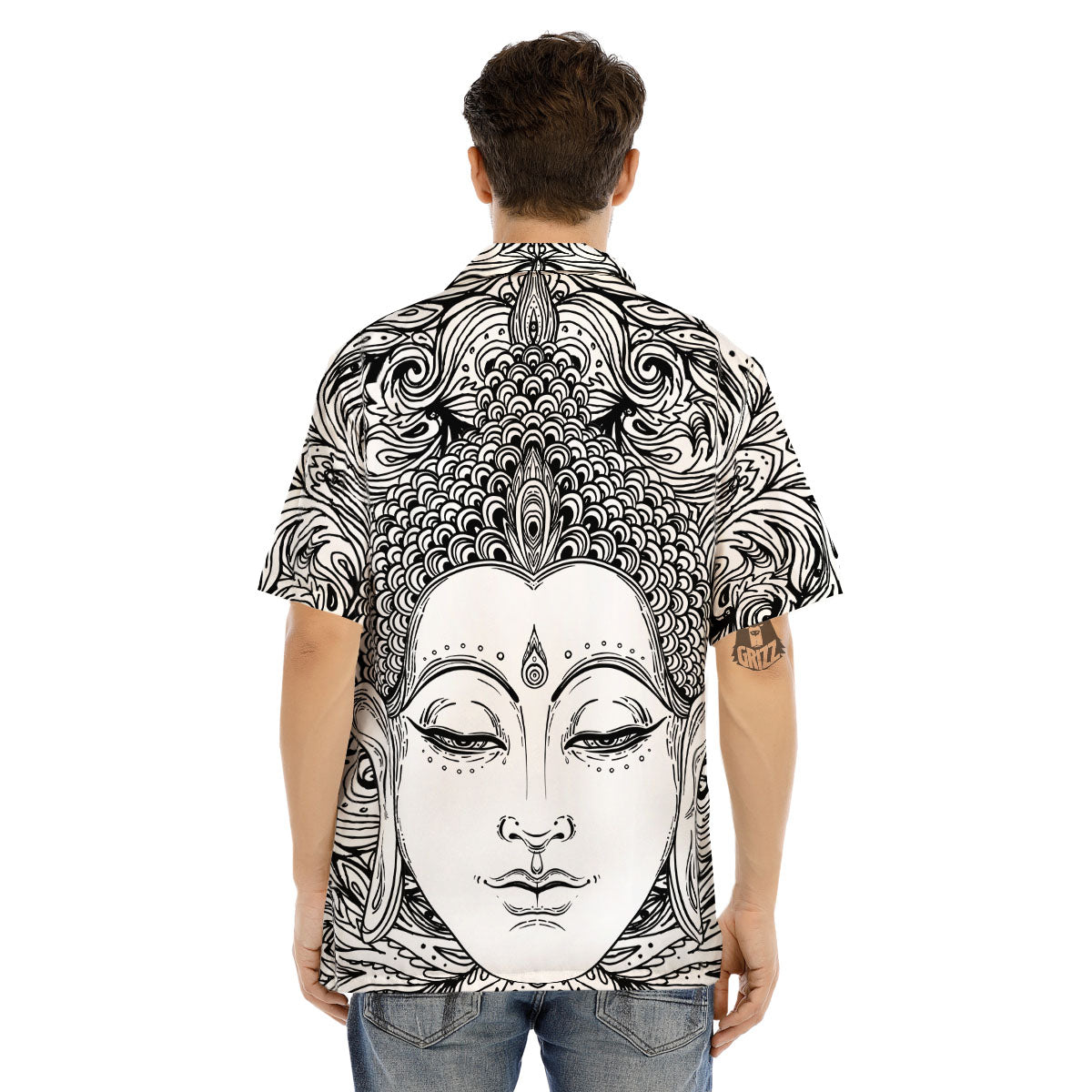 Buddha Mandala Spiritual Black White Print Men's Hawaiian Shirt-grizzshop