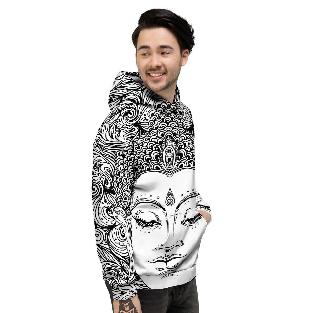 Buddha Mandala Spiritual Black White Print Men's Hoodie-grizzshop