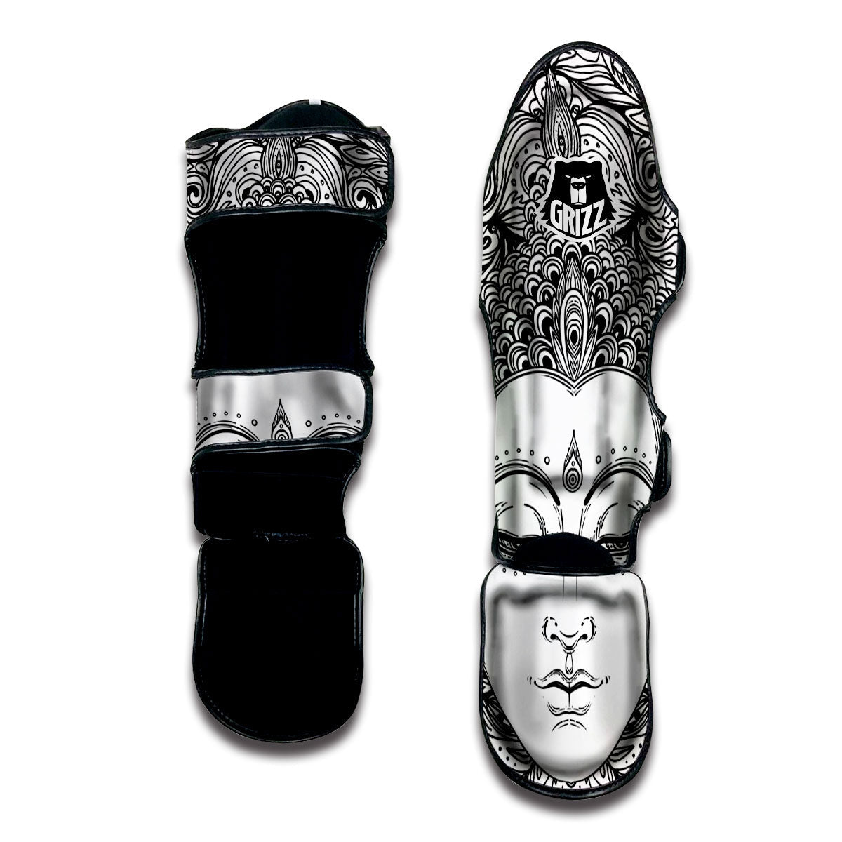 Buddha Mandala Spiritual Black White Print Muay Thai Shin Guards-grizzshop