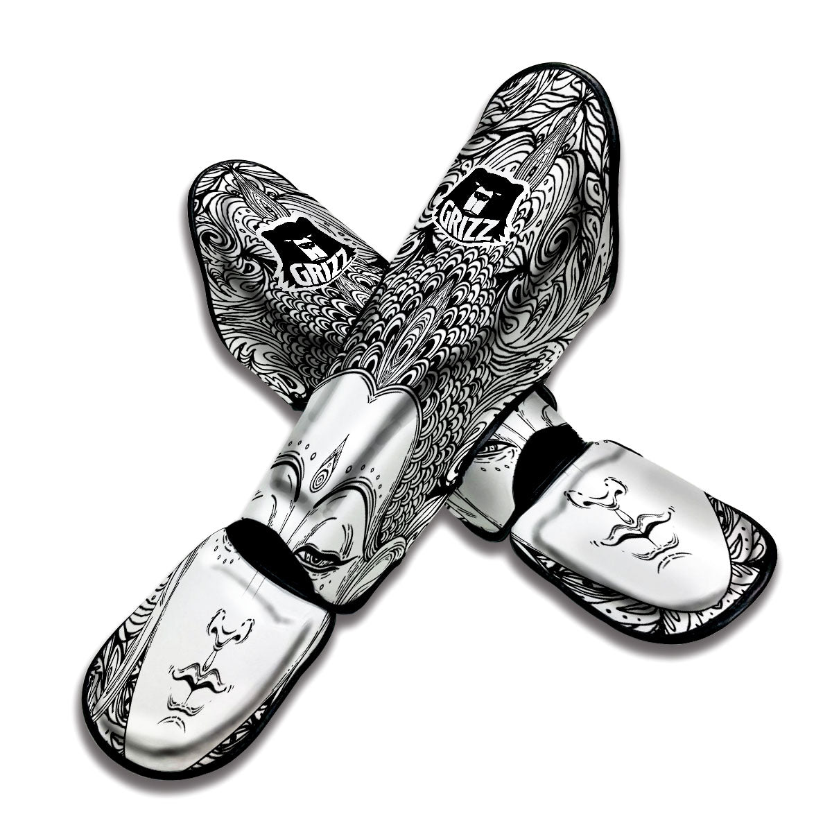 Buddha Mandala Spiritual Black White Print Muay Thai Shin Guards-grizzshop