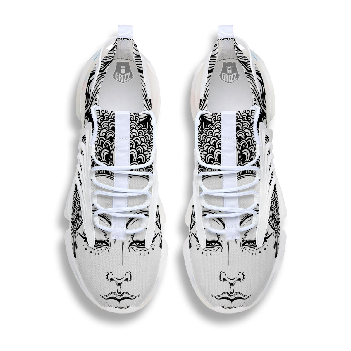 Buddha Mandala Spiritual Black White Print White Gym Shoes-grizzshop
