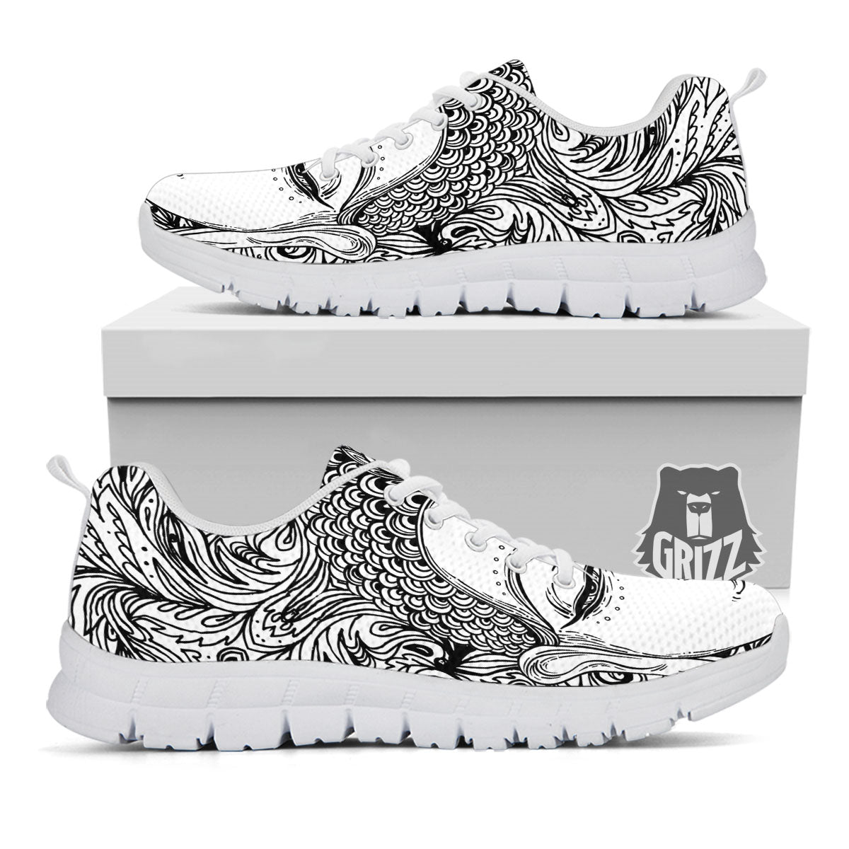 Buddha Mandala Spiritual Black White Print White Sneaker-grizzshop