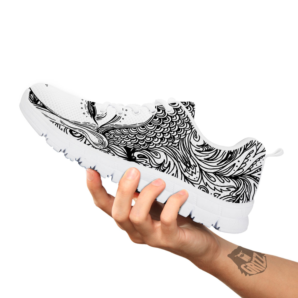 Buddha Mandala Spiritual Black White Print White Sneaker-grizzshop