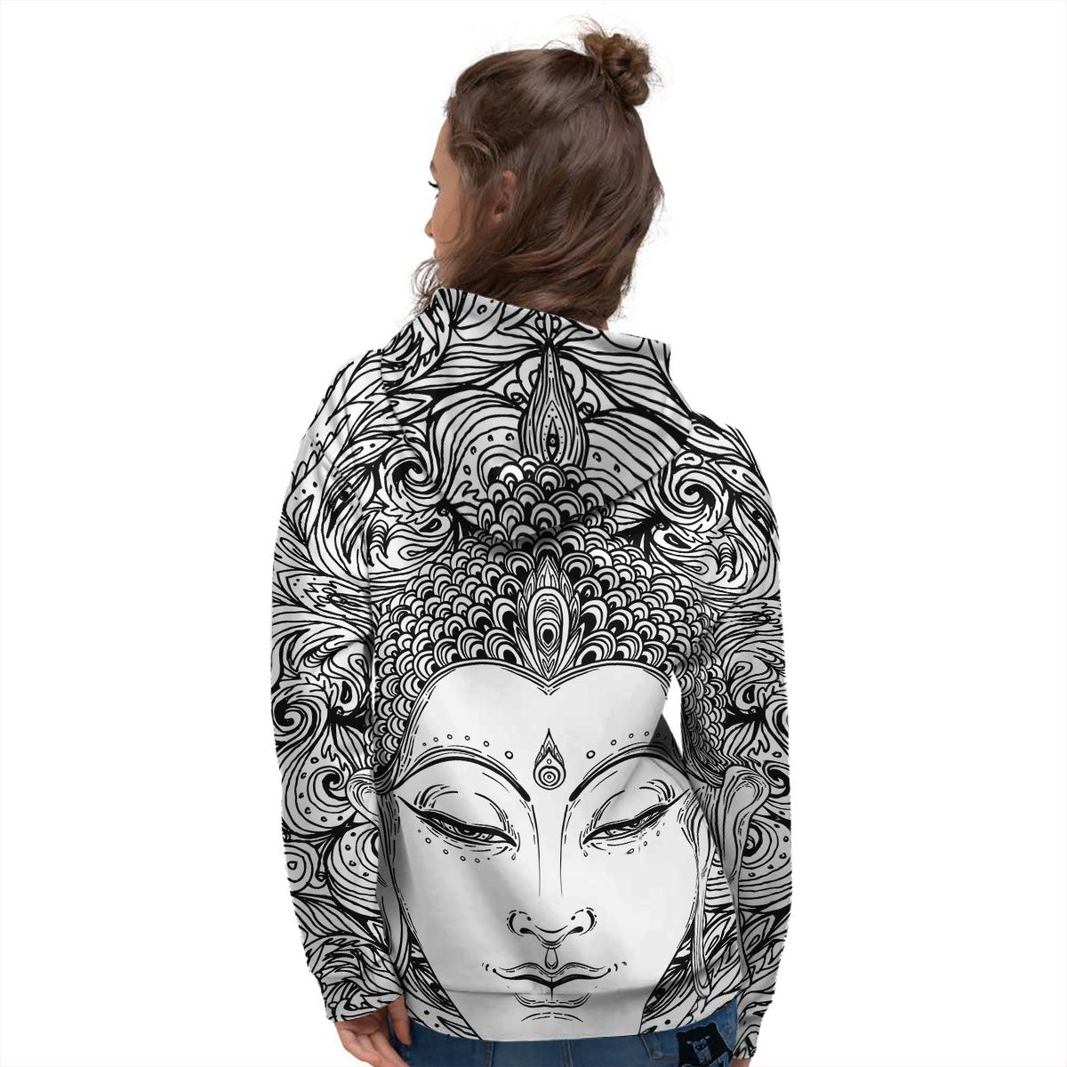 Buddha Mandala Spiritual Black White Print Women's Hoodie-grizzshop