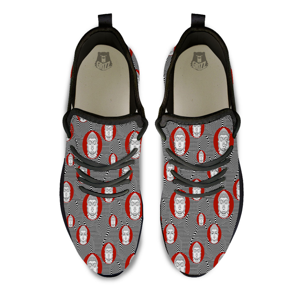 Buddha Print Pattern Black Athletic Shoes-grizzshop
