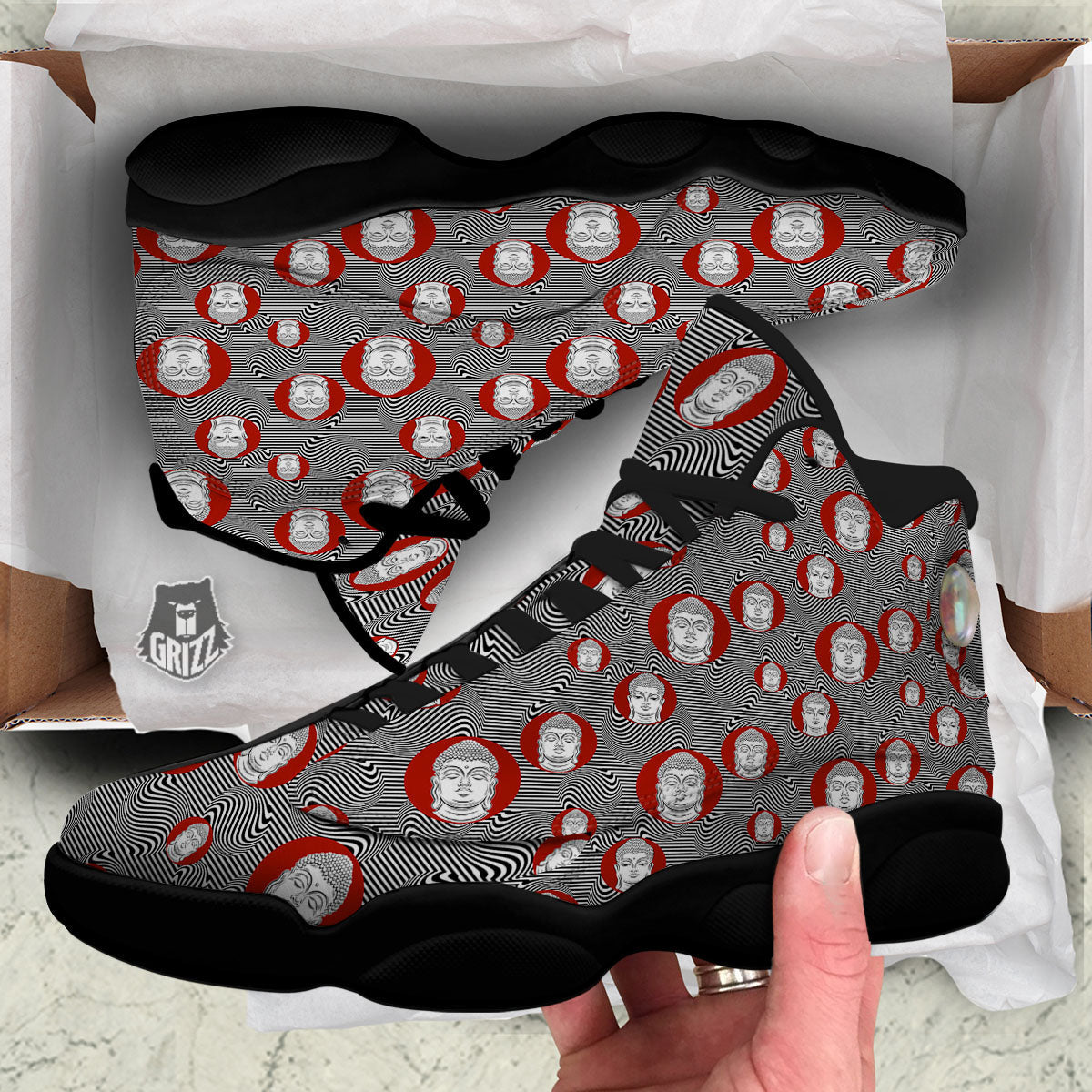 Buddha Print Pattern Black Basketball Shoes-grizzshop