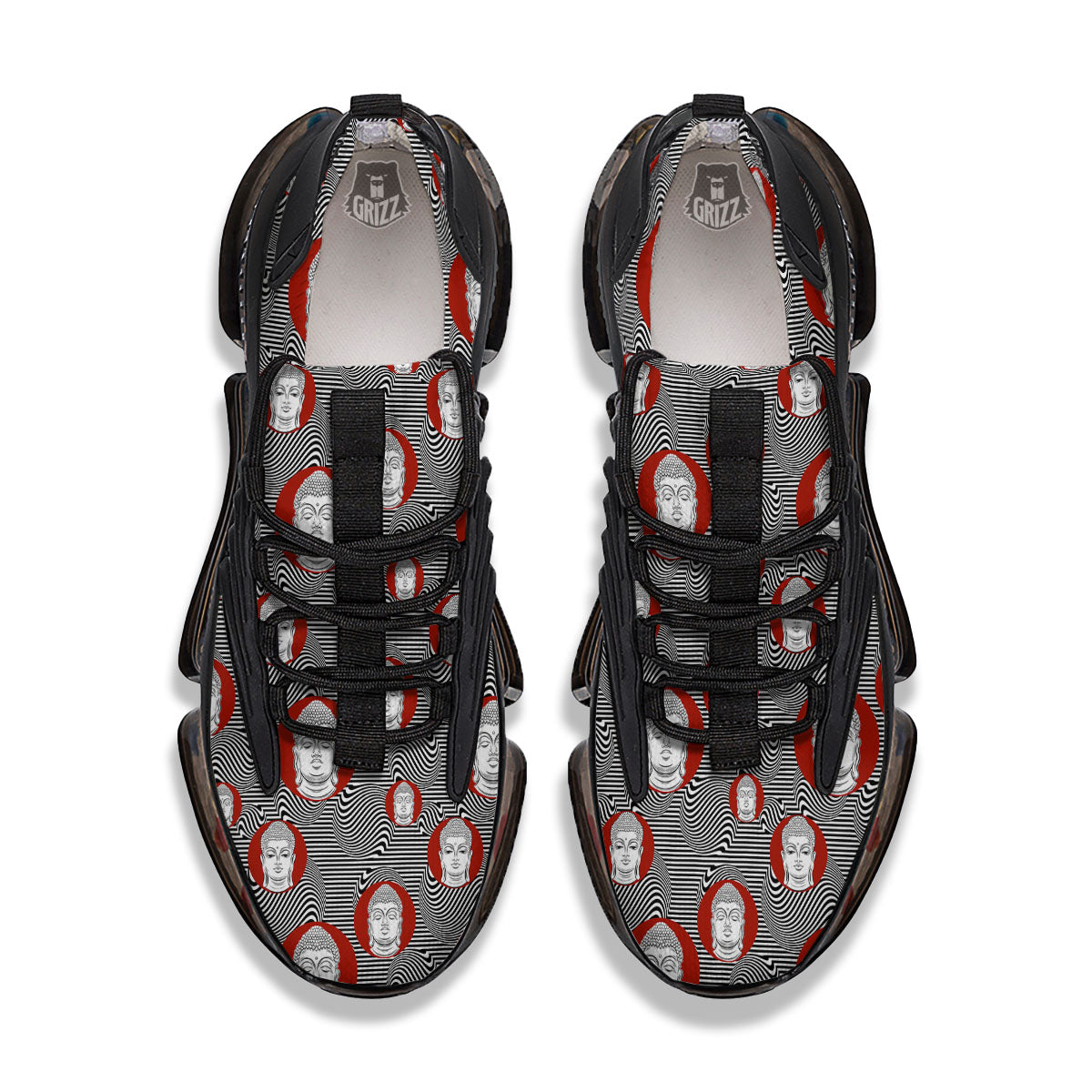 Buddha Print Pattern Black Gym Shoes-grizzshop