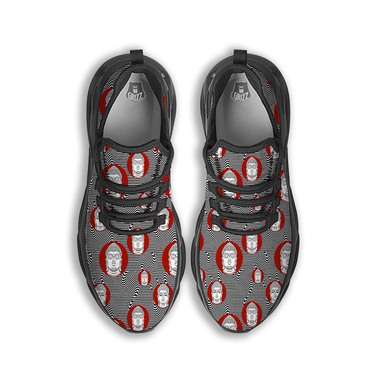 Buddha Print Pattern Black Running Shoes-grizzshop