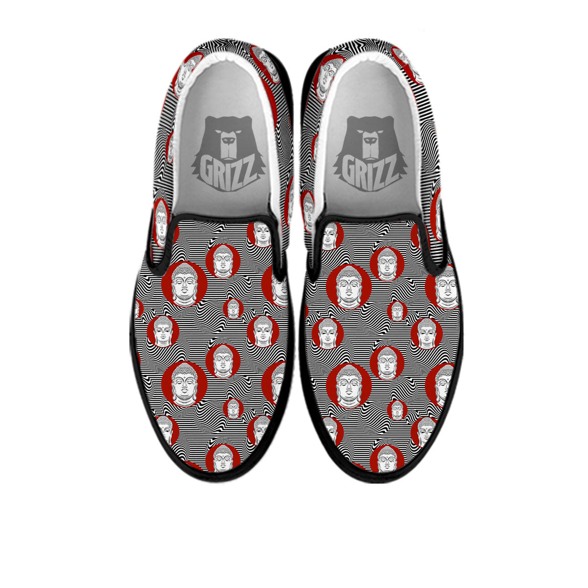 Buddha Print Pattern Black Slip On Shoes-grizzshop