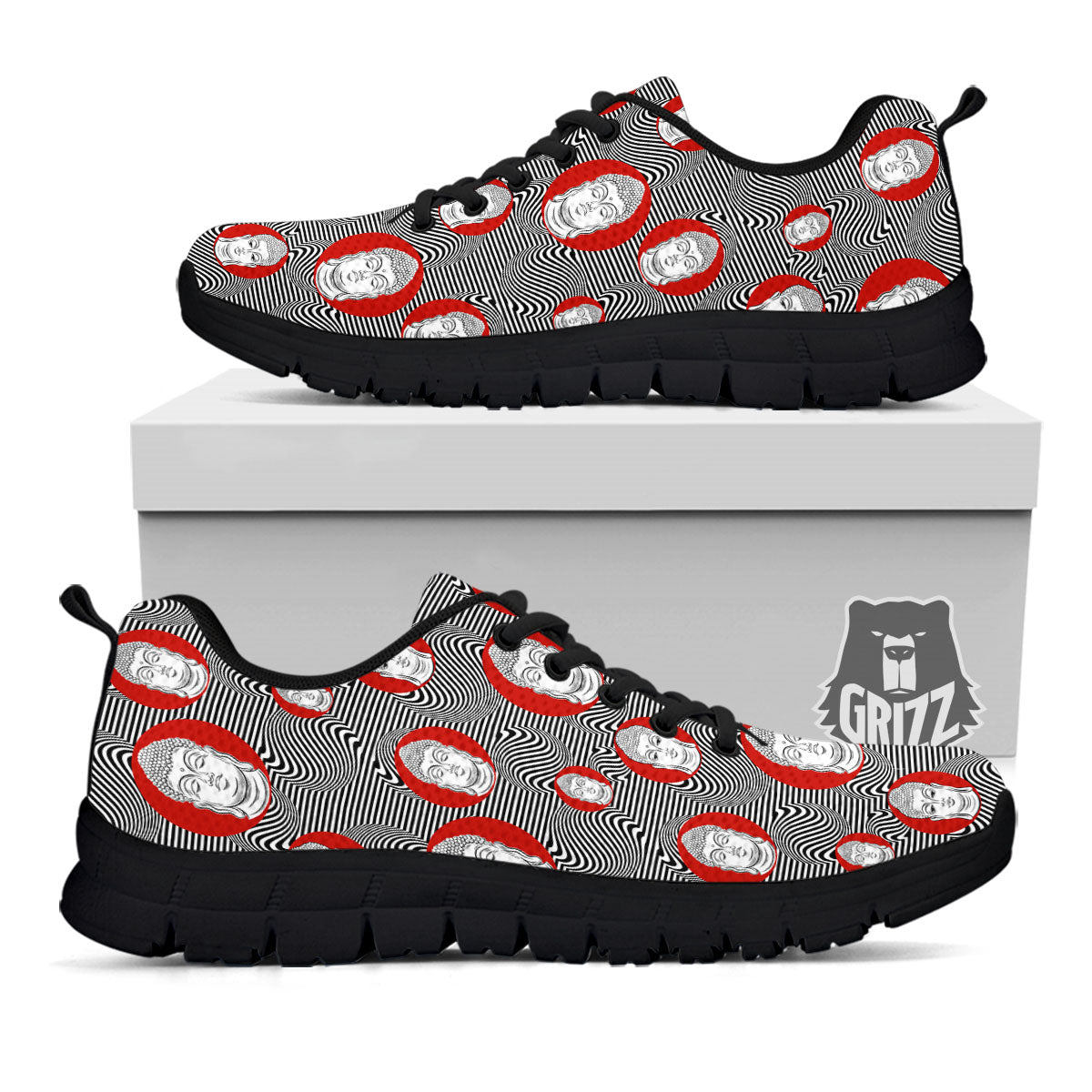 Buddha Print Pattern Black Sneaker-grizzshop
